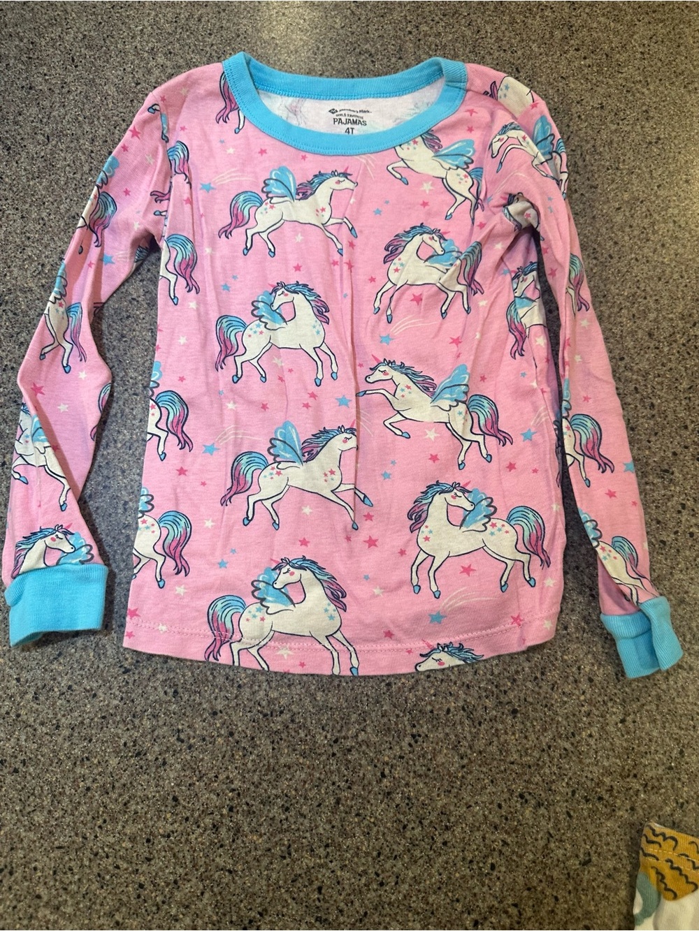 Pink Unicorn Pajama Top with Blue Trim